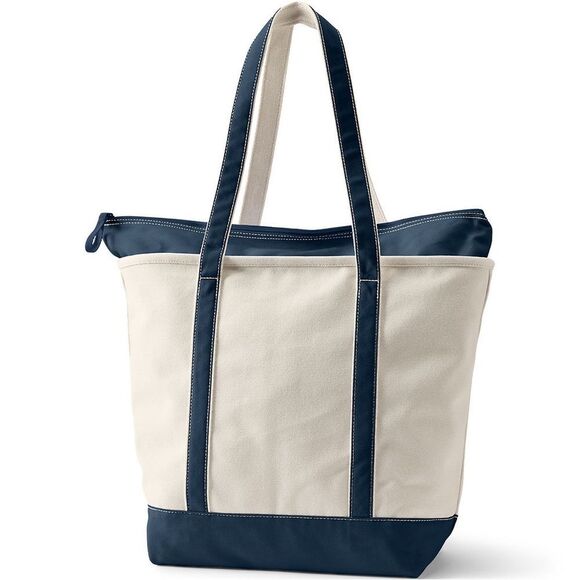Land's End Canvas Tote Zip Bag Navy Canvas Embroidery Frankie Long Handle Large - Picture 1 of 17